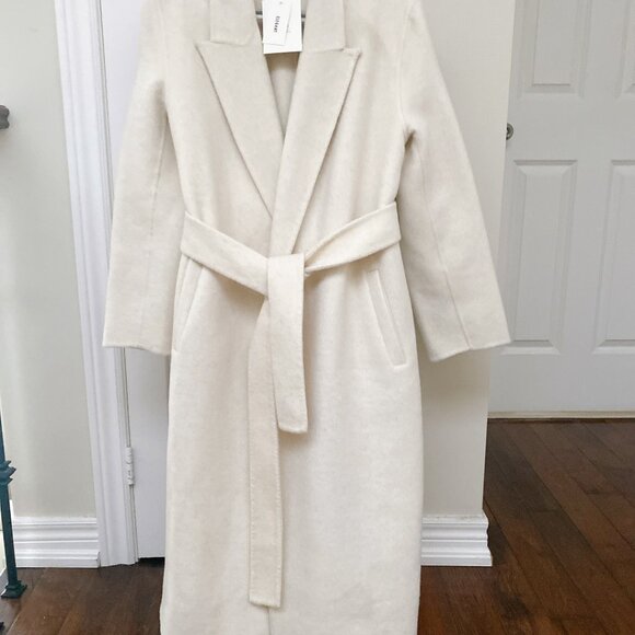 NWT White Australian Wool Blend Classic Belted Long Winter Wrap Coat - Picture 8 of 10
